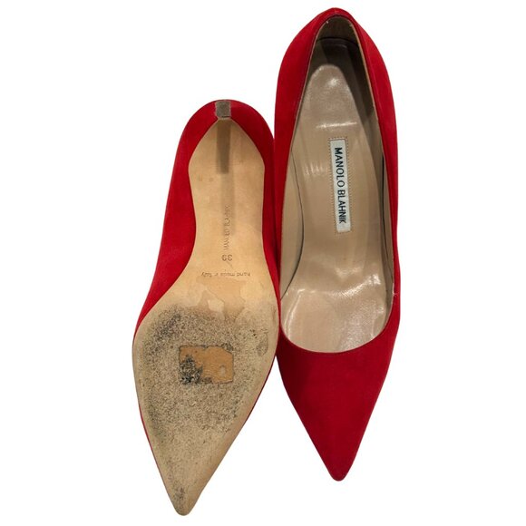 $865 Manolo Blahnik Red Suede Pumps size 9/39 - Picture 3 of 5